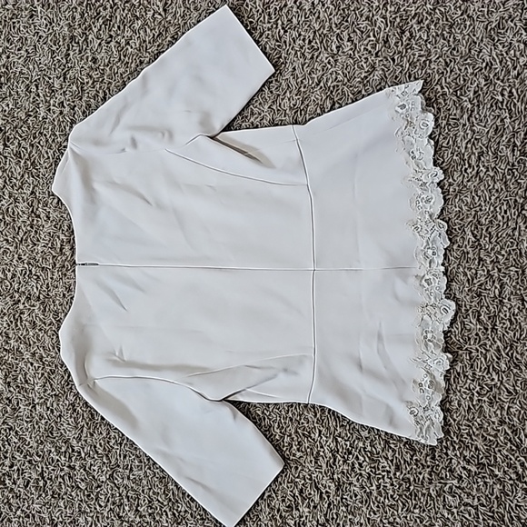 Rebecca Taylor Top Crepe Lace Inset Blouse Scallop Vneck Sz 10 Pleats Peplum - Picture 8 of 8